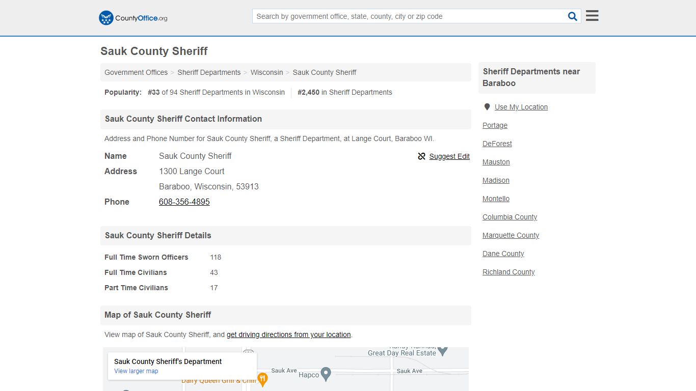 Sauk County Sheriff - Baraboo, WI (Address and Phone)
